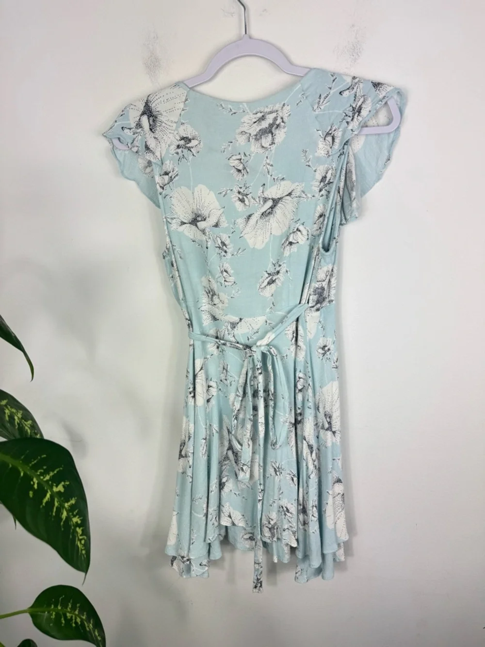 Free People French Quarter Wrap Dress XS Blue Floral Ruffle Boho Mini - Picture 5 of 11